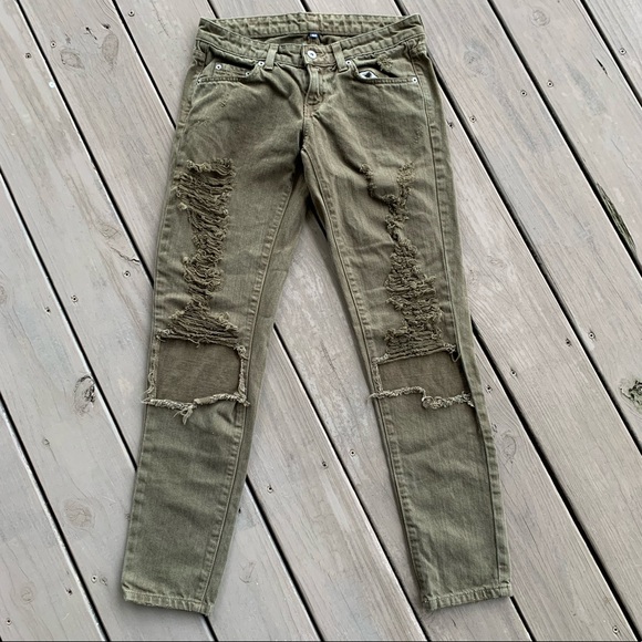 NWOT Carmar Distressed Army Green Jean - Picture 1 of 8